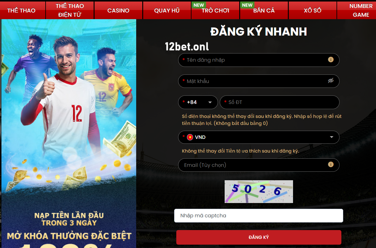 12bet Đăng ký nhanh tài khoản 12bet